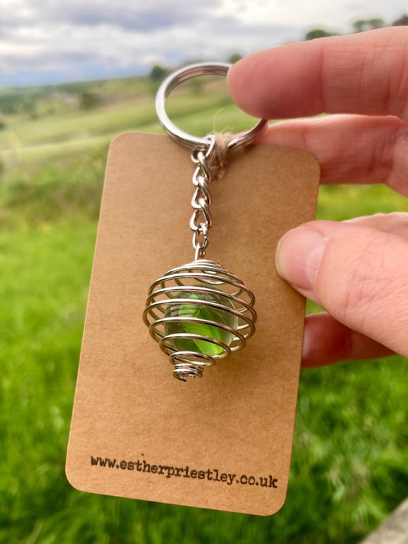 Green Cat's Eye Marble Keyring: Teacher Appreciation Gift, New Home Keepsake