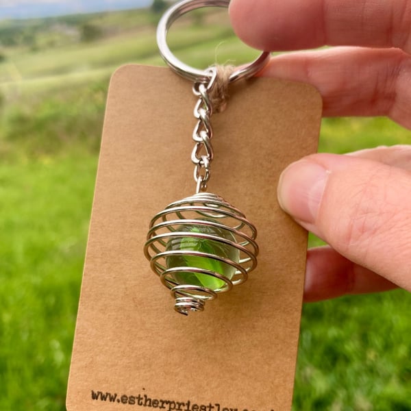Green Cat's Eye Marble Keyring: Teacher Appreciation Gift, New Home Keepsake