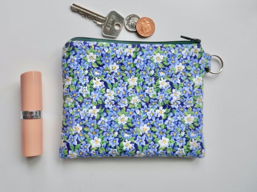 Small makeup bag or large coin purse in blue floral print