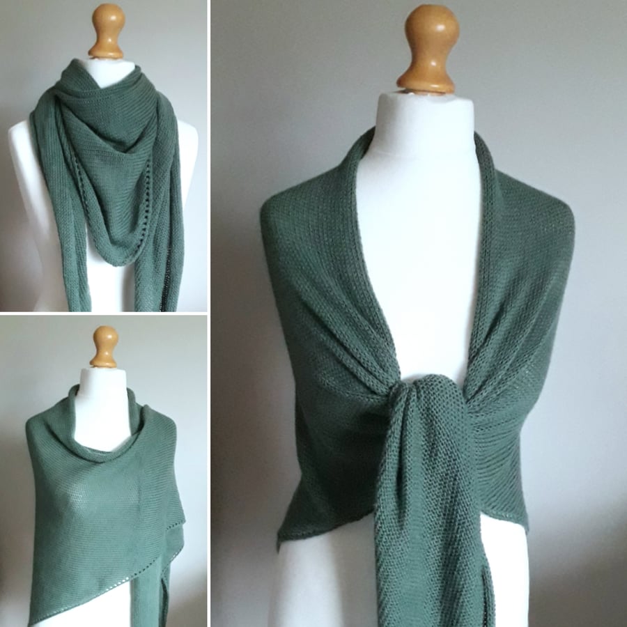 Large Alpaca Wrap, Shawl, Triangular, Green