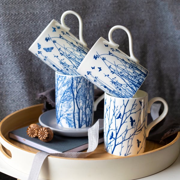 Set of 4 Large Fine China Mugs, teacher gift, Coffee mug, Valentine gift 