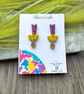 Geometric Polymer Clay Earrings - Purple Shimmer and Chartreuse Dangles