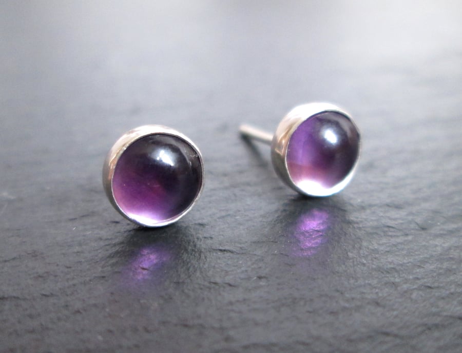Amethyst Stud Earrings - Purple Stone Studs, Silver Jewellery