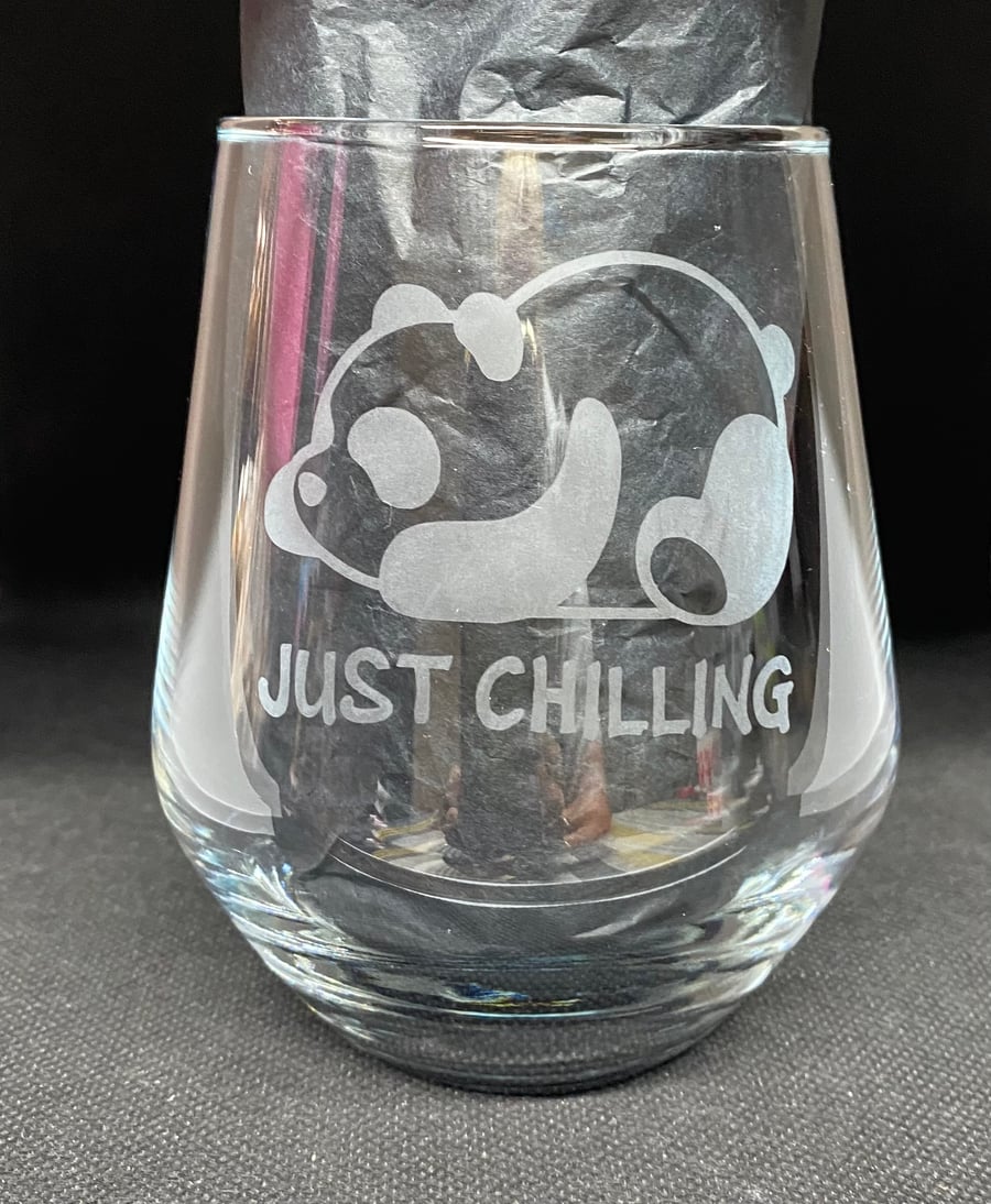 Hand Etched Glass, Panda, Just Chilling