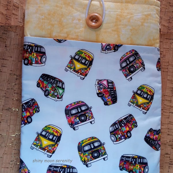 Multi Coloured Hippy Campervan Book-Tablet Sleeve with Pocket