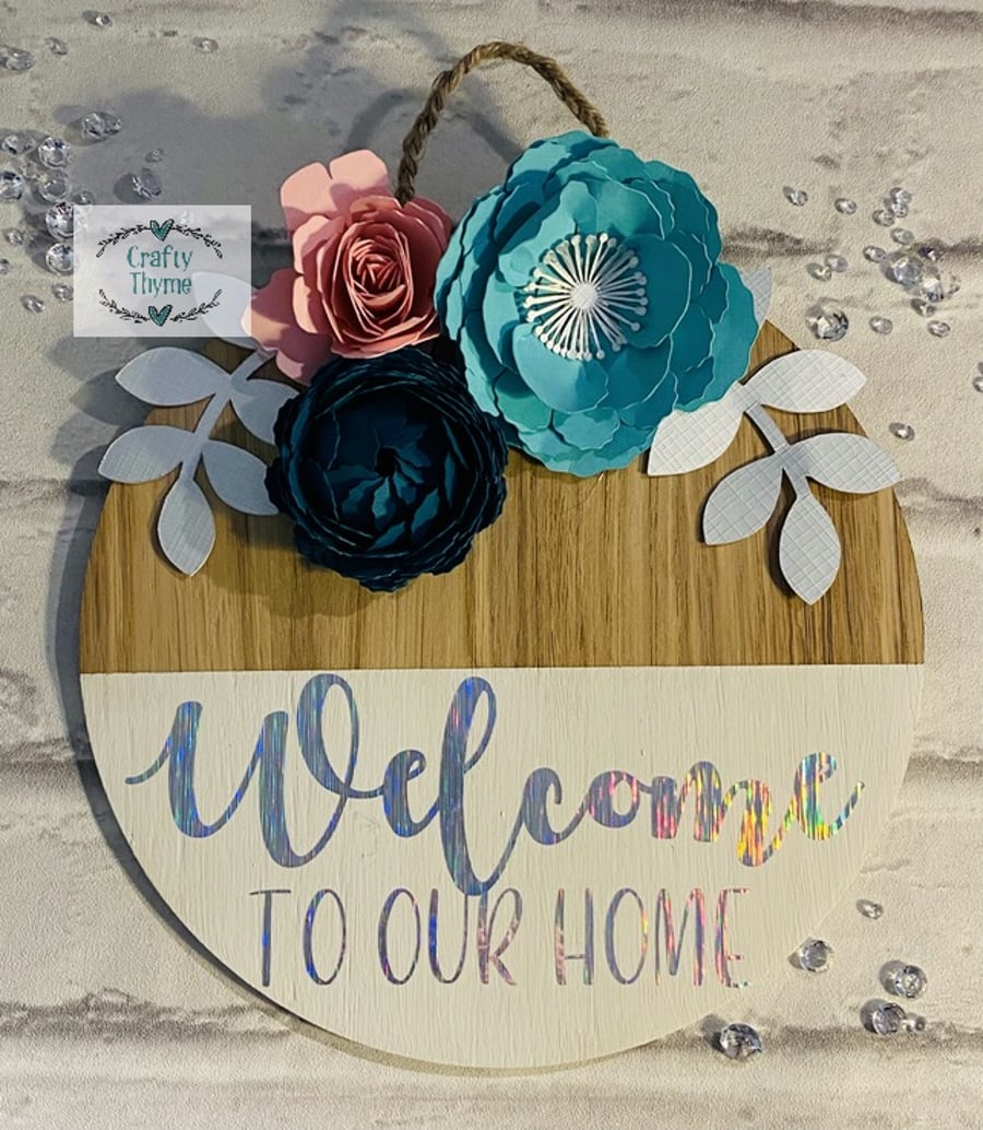Welcome To Our Home 3D Paper Flower Plaque