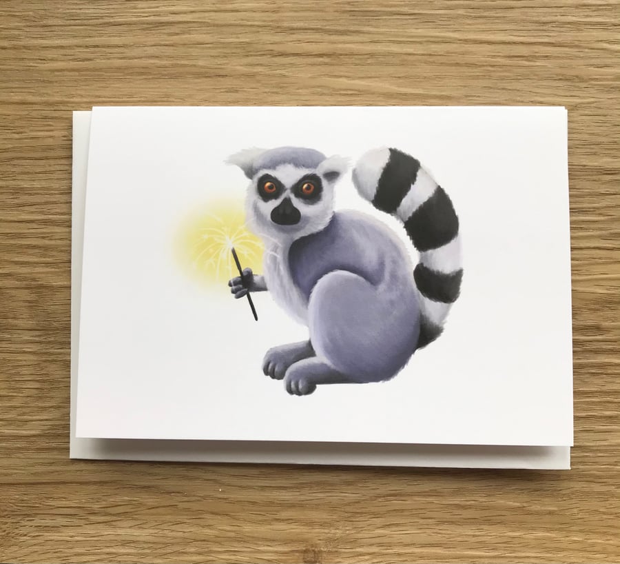 Lemur With Sparkler Greeting Card