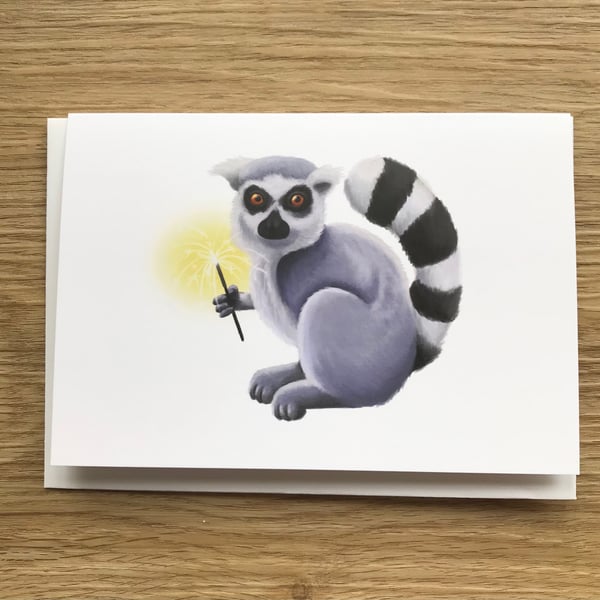 Lemur With Sparkler Greeting Card