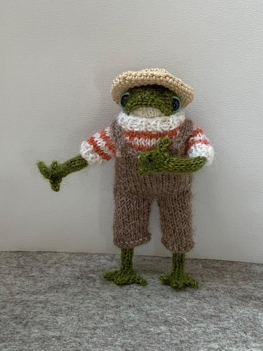 Little Hand Knitted Frog with Clothes Dot Peb... Folksy