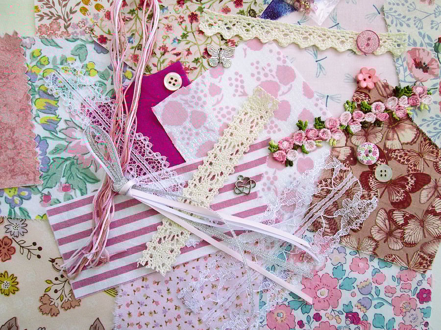 Mini pink slow stitching or junk journal kit for a beginner