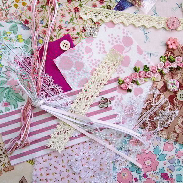 Mini pink slow stitching or junk journal kit for a beginner