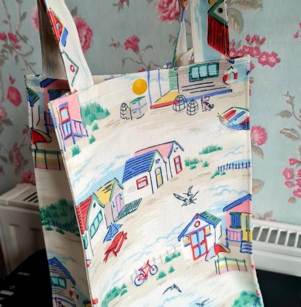 Lunch bag made in Cath Kidston Beach Huts oilcloth