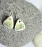 Handmade Ceramic Earrings: green & ochre glaze, sterling silver hoops 