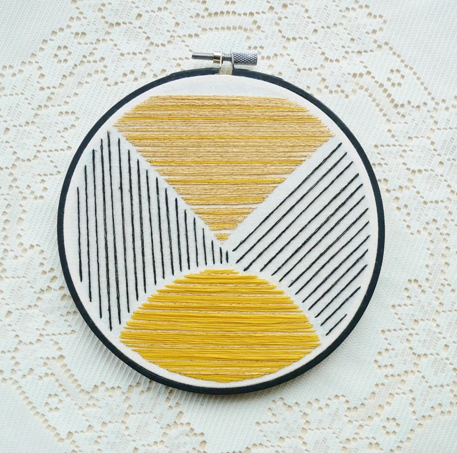 Distant Horizons - Yellow, Black and Gold Abstract Embroidery Art Piece