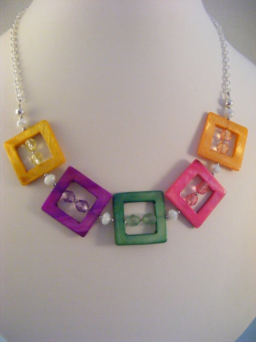 Multi-Colour Square Shell Necklace
