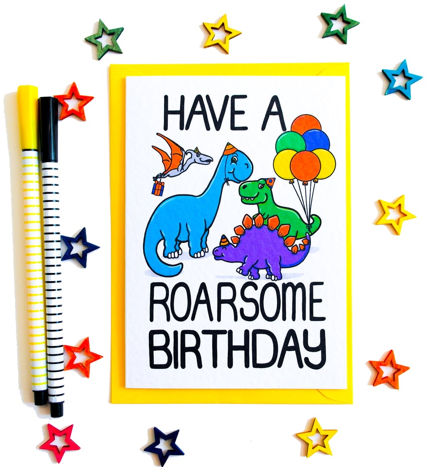 Cute Dinosaur Birthday Card Have A Roarsome Birthday, any Age Birthday Card 