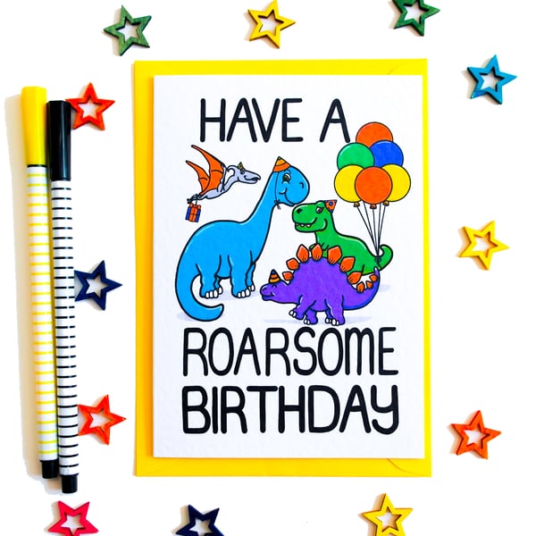 Cute Dinosaur Birthday Card Have A Roarsome Birthday, any Age Birthday Card 
