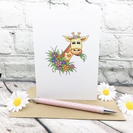 Floral Giraffe Card - Blank - Any Occasion 