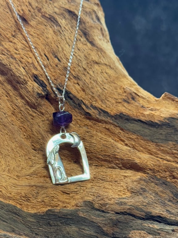 Silver hare with amethyst necklace 