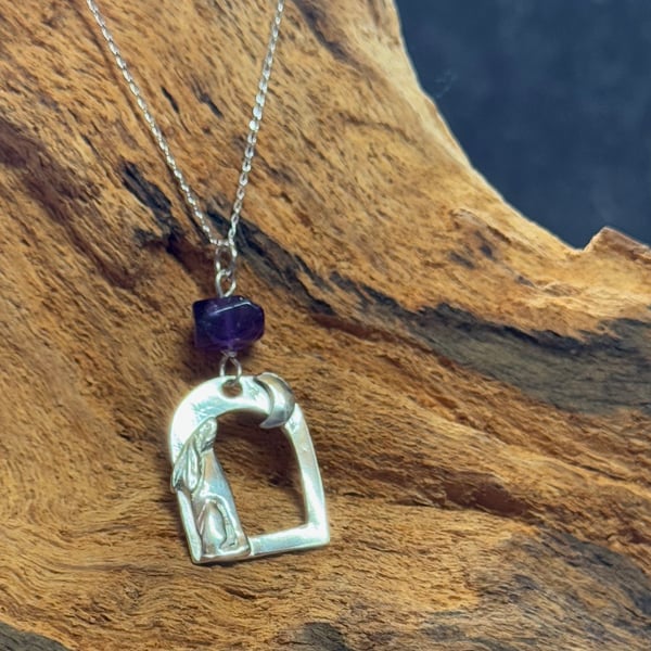 Silver hare with amethyst necklace 