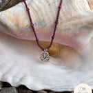Seed beads and Agate in Burgundy with seaglass and Sterling Silver Lotus Charm