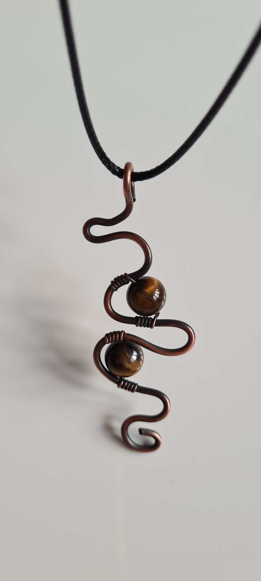 Handmade Natural Tiger's Eye & Antiqued Copper Pendant Necklace Gift Boxed