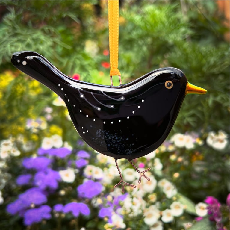 Fused glass Blackbird