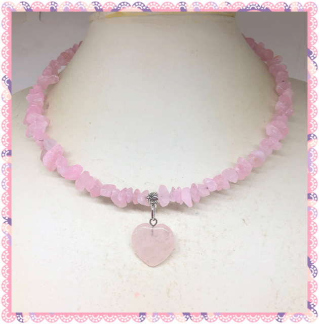 One of a Kind Rose Quartz Heart collar length necklace
