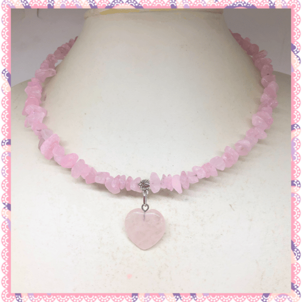 One of a Kind Rose Quartz Heart collar length necklace