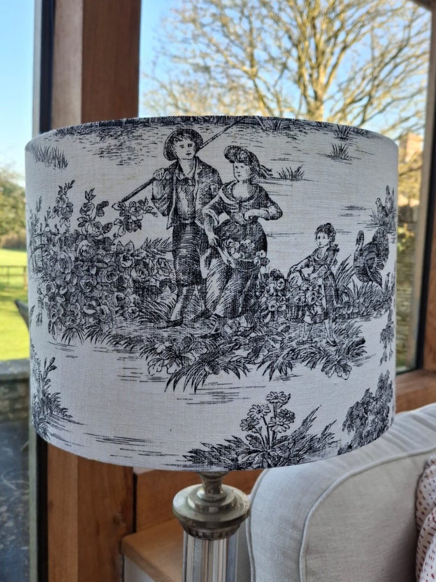 Black & White toile fabric lampshade