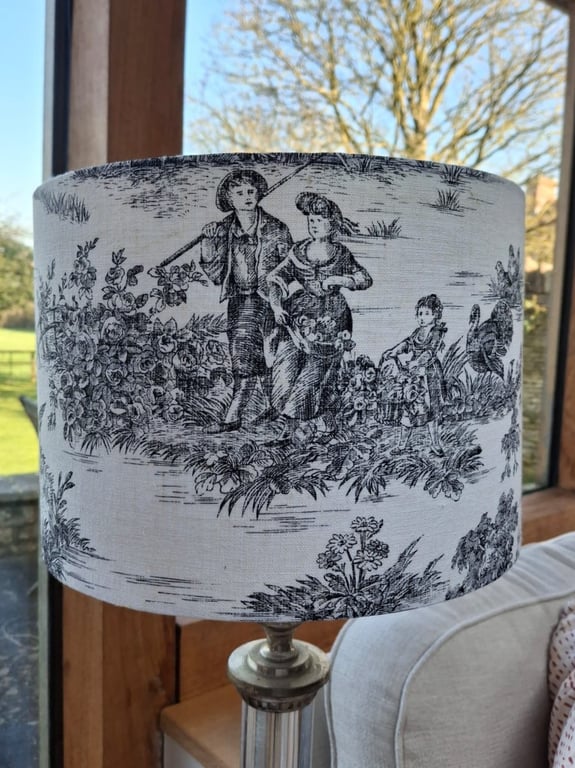 Black & White toile fabric lampshade