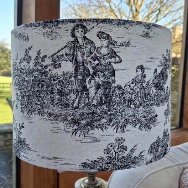 Black & White toile fabric lampshade