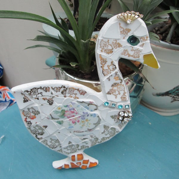 Mosaic Goose with gold necklace
