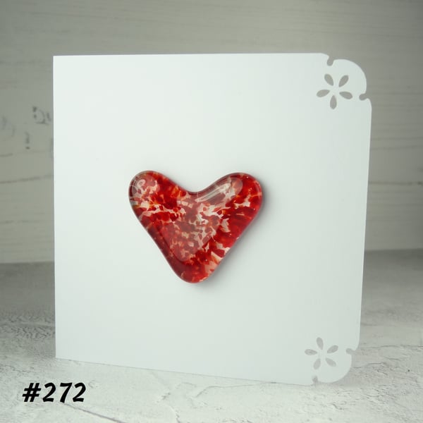 Red speckled heart handcrafted fused glass blank card (272)