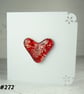 Red speckled heart handcrafted fused glass blank card (272)