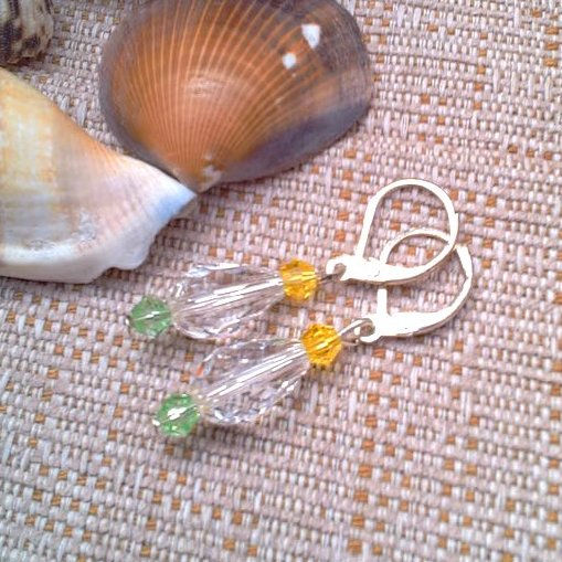 Clear Green and Yellow Crystal Drop Bead Earrings, Gift for Her, Birthday Gift