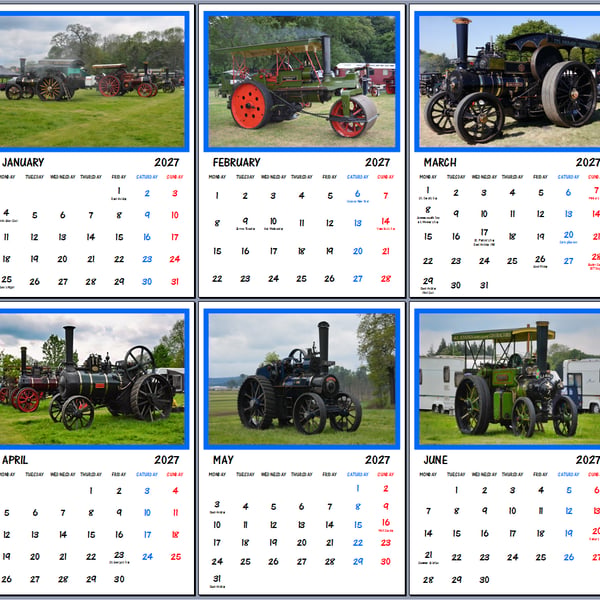 2027 Calendar Traction Engines A4 Size Wall Hanging 