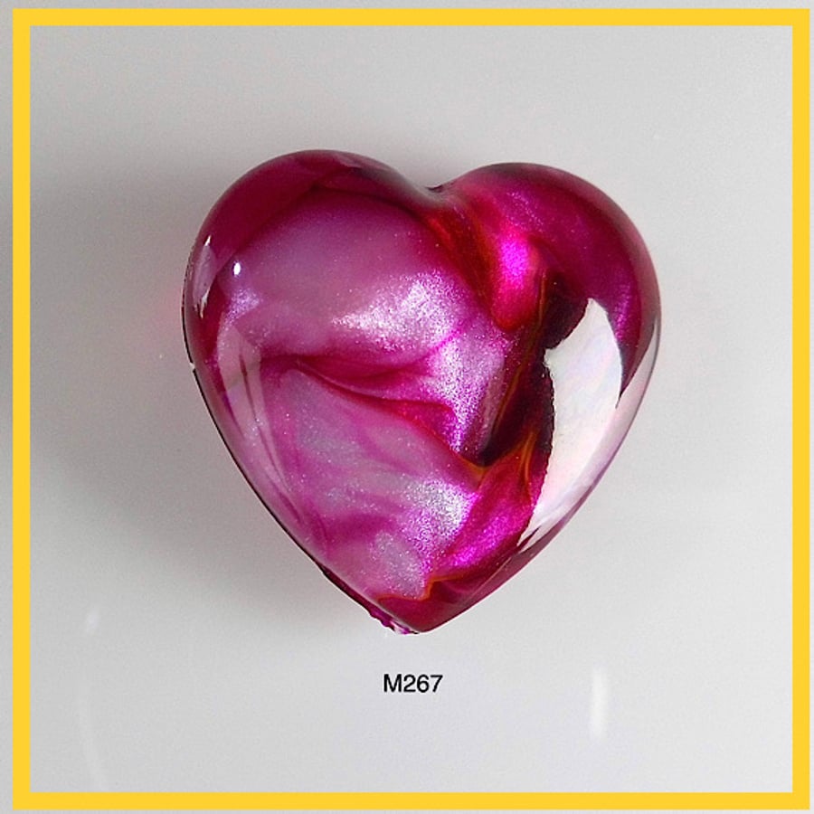 Medium Pink Lustre Heart Cabochon, hand made, Unique, Resin Jewelry, M267