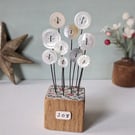 Mother of Pearl Buttons in a Wood Block 'Joy'