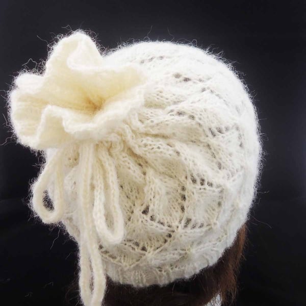 Drawstring Hat, Handknitted White Hat,Convertib... - Folksy