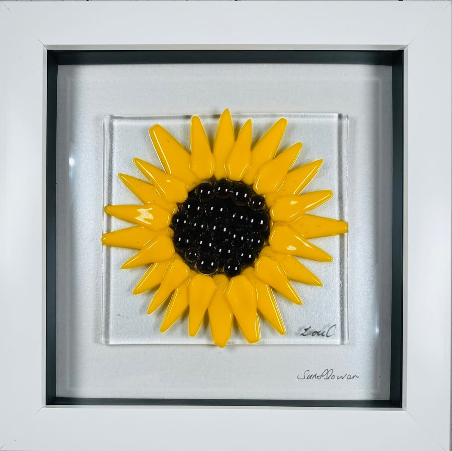 Fused glass sunflower glass art,picture