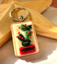 Flowering Cactus fused glass keyring   - Image 2