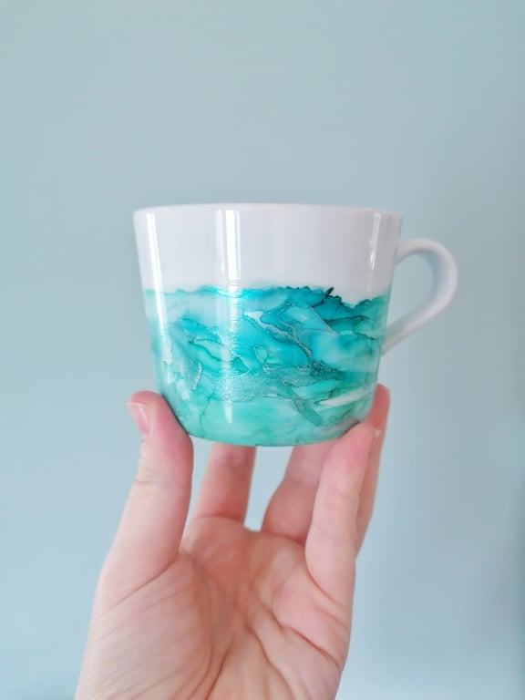 Hand-painted marbled cup - pretty personalised cup - flat white coffee cup, alco