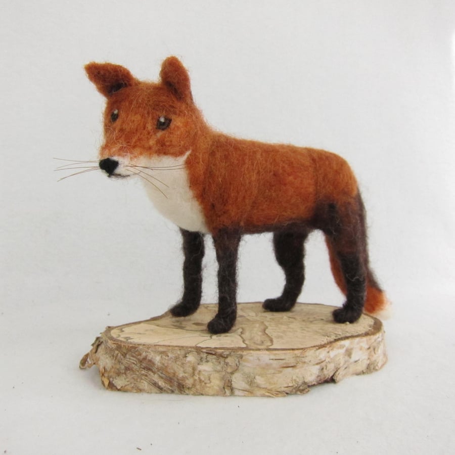 Needle felted model fox, woollen sculpture