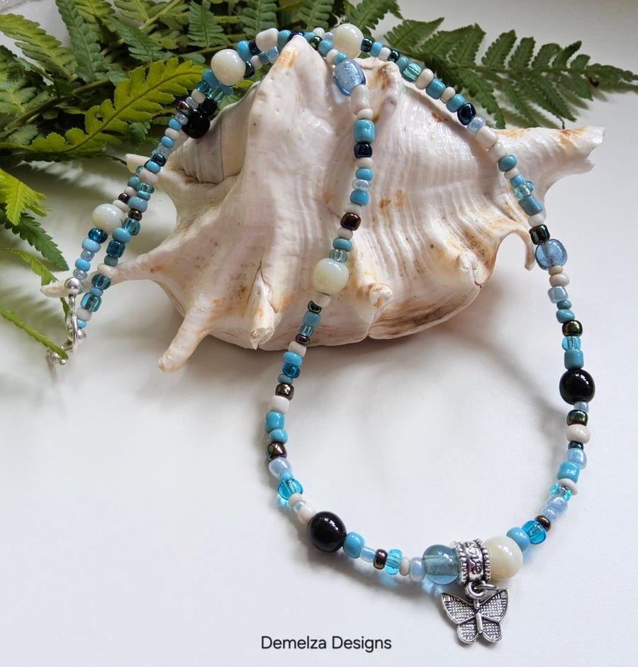Butterfly Seed Bead Multicoloured Necklace 