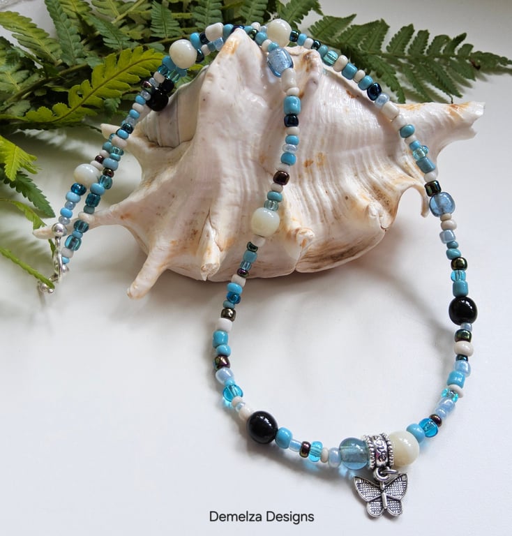 Butterfly Seed Bead Multicoloured Necklace 