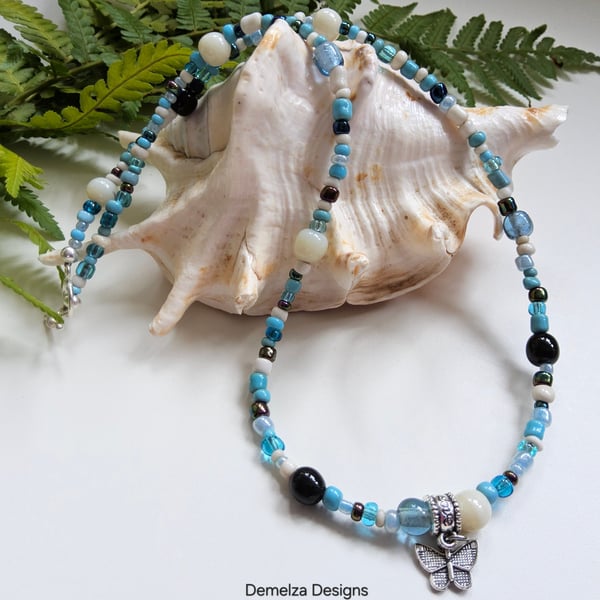 Butterfly Seed Bead Multicoloured Necklace 