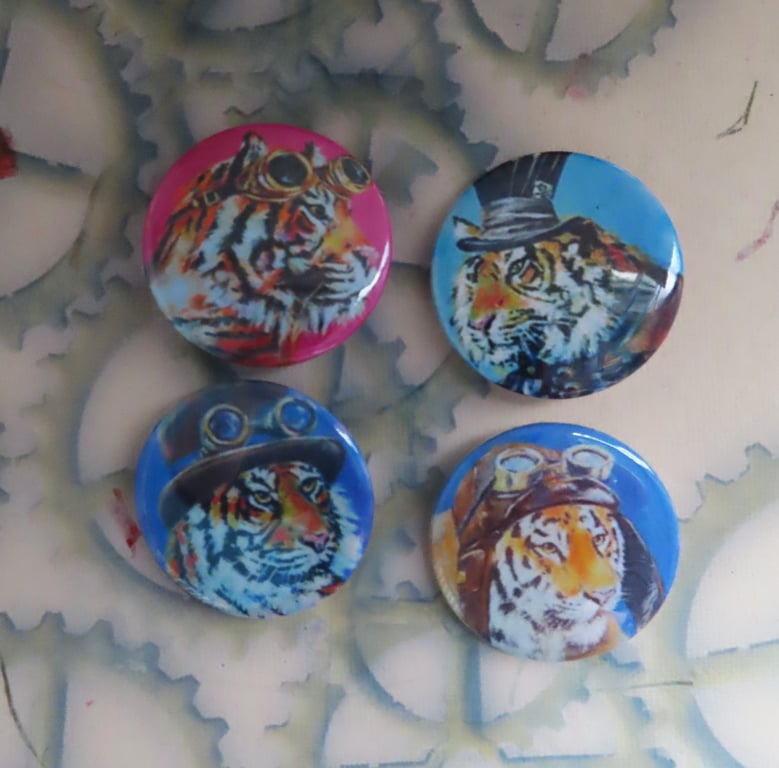 Steampunk Tigers Animal Art Badges Buttons Cosplay