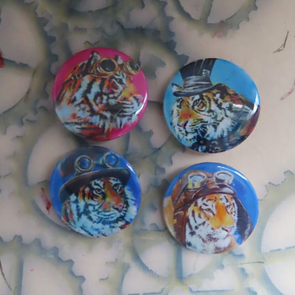 Steampunk Tigers Animal Art Badges Buttons Cosplay
