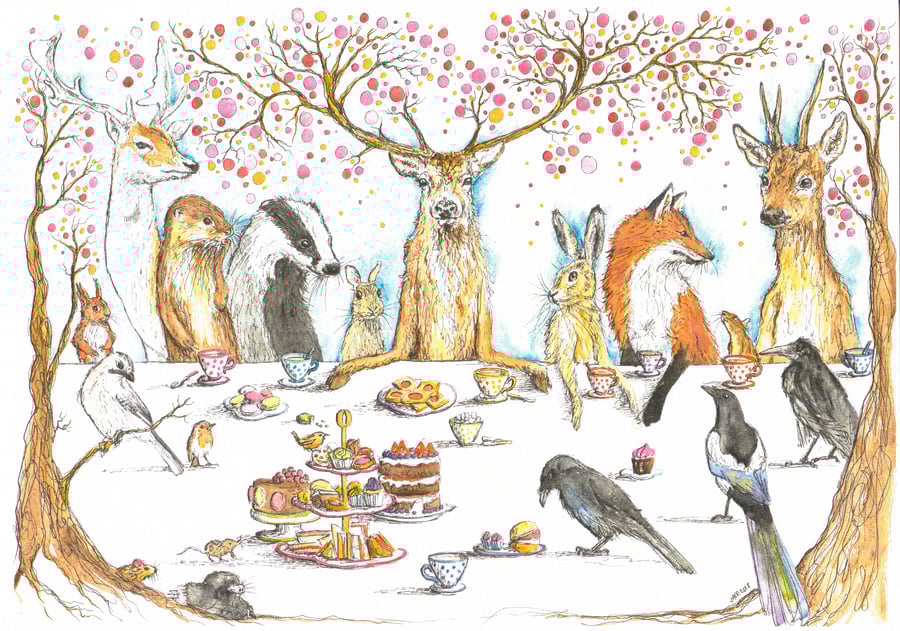 British Wildlife Tea Party fine art print